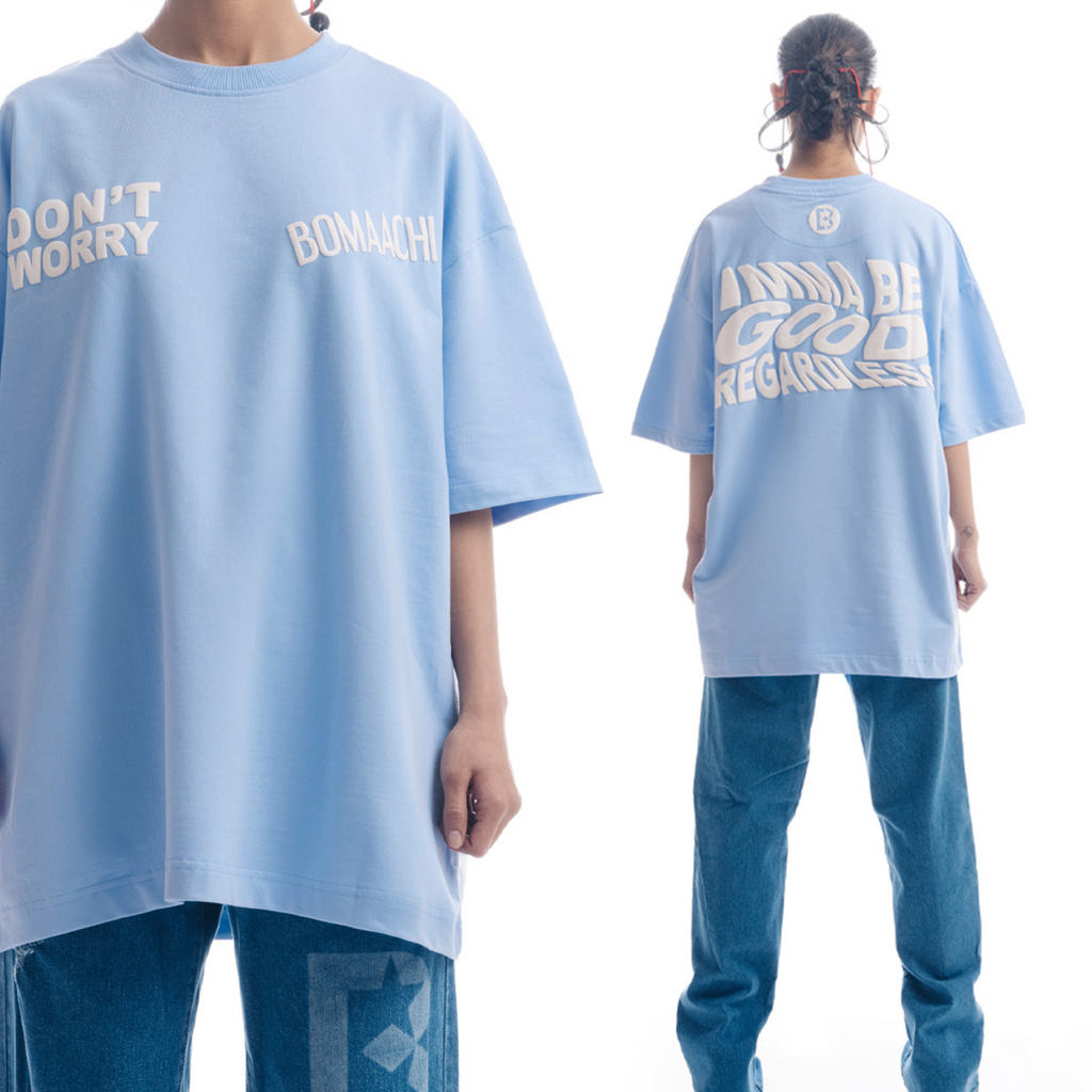 Don't Worry Printed Powder Blue T-shirt