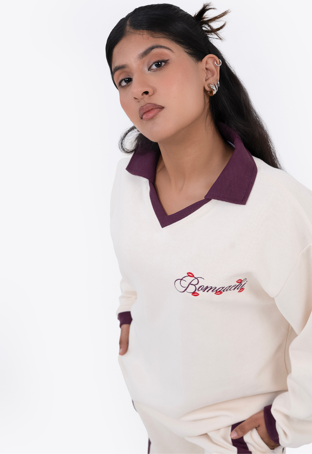 Only Kisses Beige Oversized Full-Sleeve Polo
