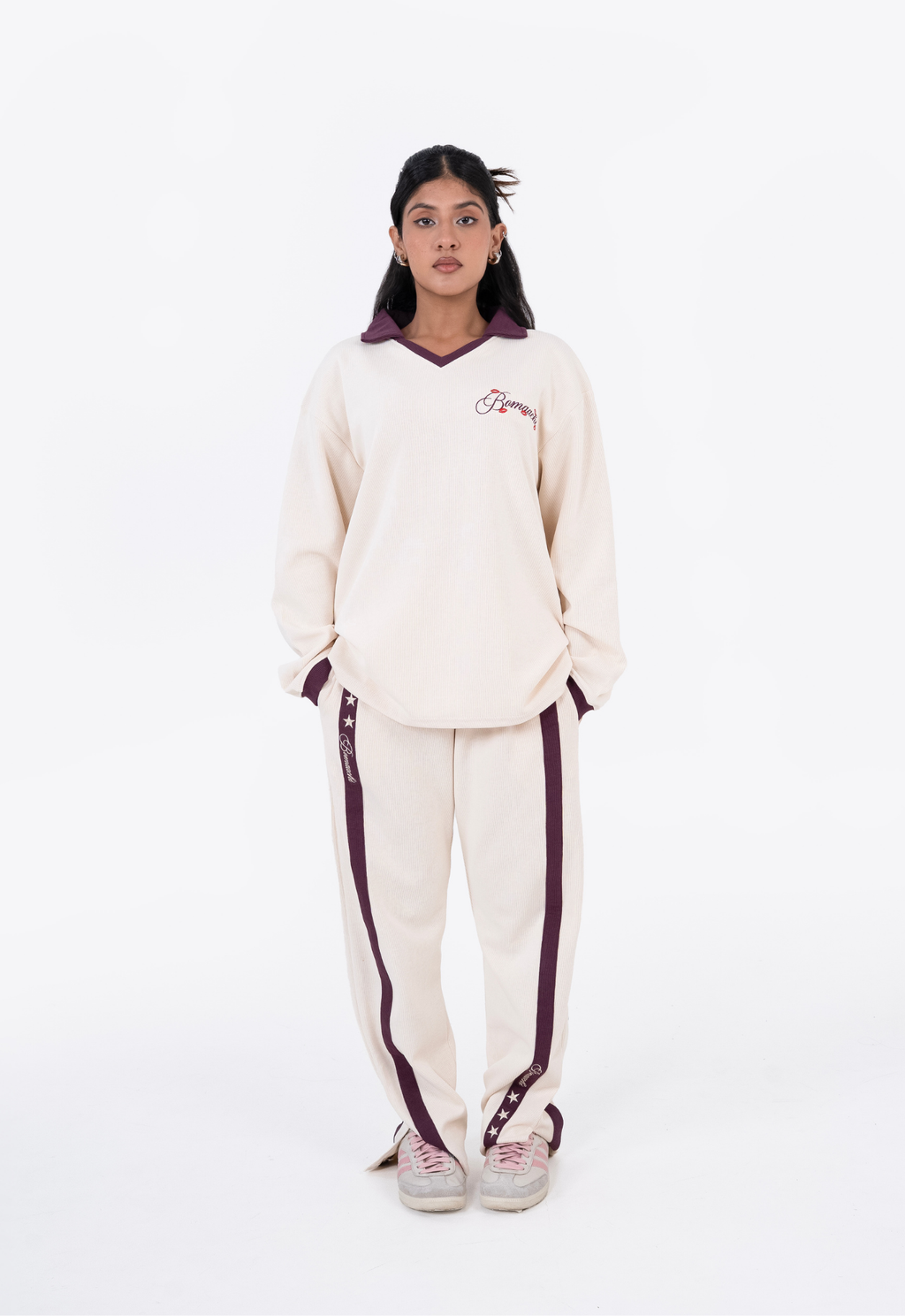 Only Kisses Beige Oversized Full-Sleeve Polo