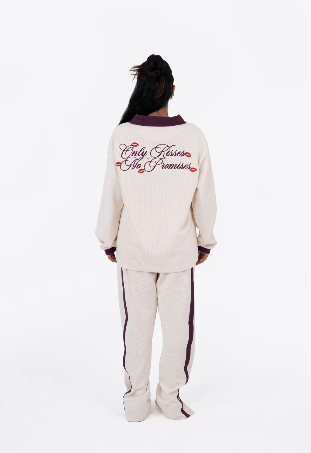 Only Kisses Beige Oversized Full-Sleeve Polo