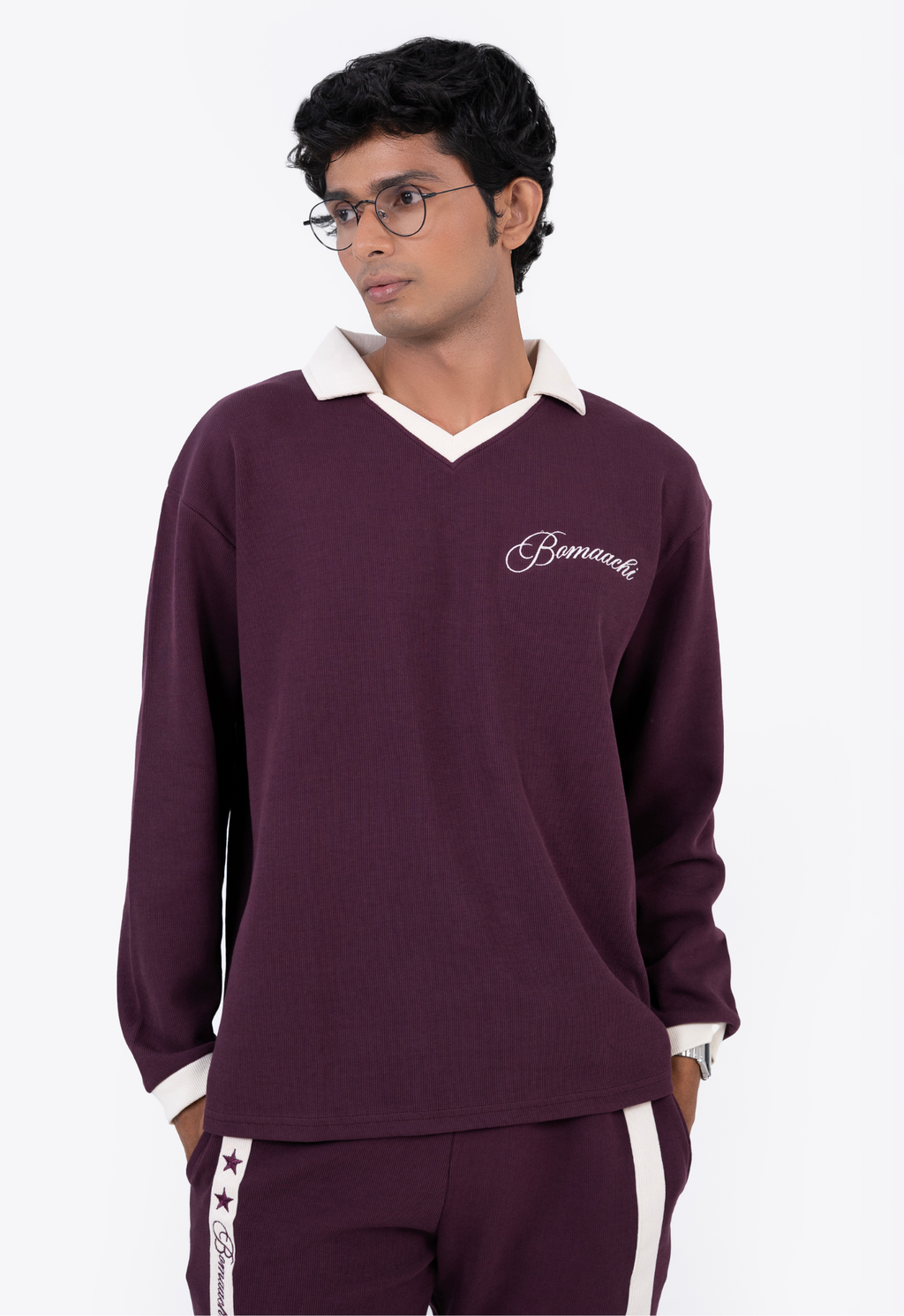 Only Kisses Burgandy Oversized Full-Sleeve Polo