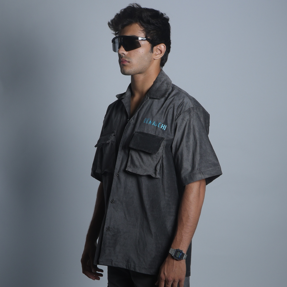 grey suede embroidered Shirt