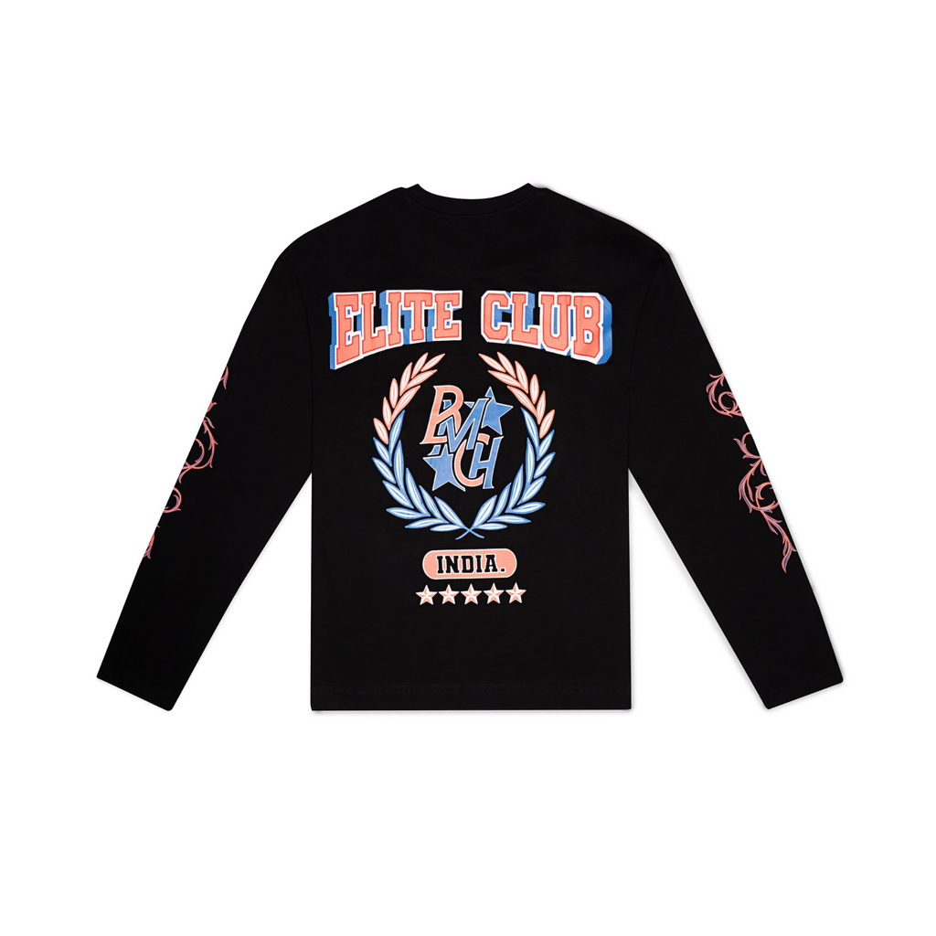 Full Sleeves Elite Club Varsity Black T-shirt