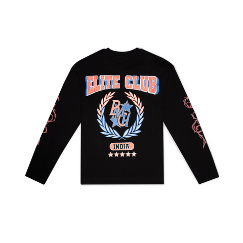 Full Sleeves Elite Club Varsity Black T-shirt