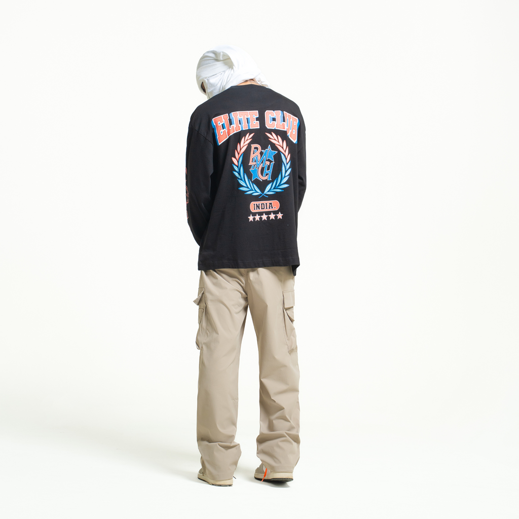 Full Sleeves Elite Club Varsity Black T-shirt