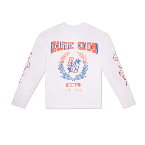 Full Sleeves Elite Club Varsity White T-shirt