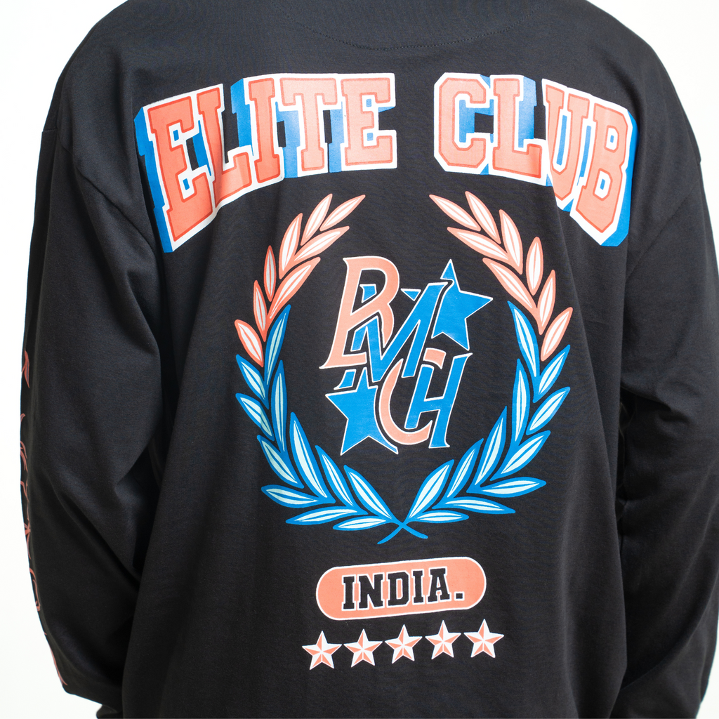 Full Sleeves Elite Club Varsity Black T-shirt