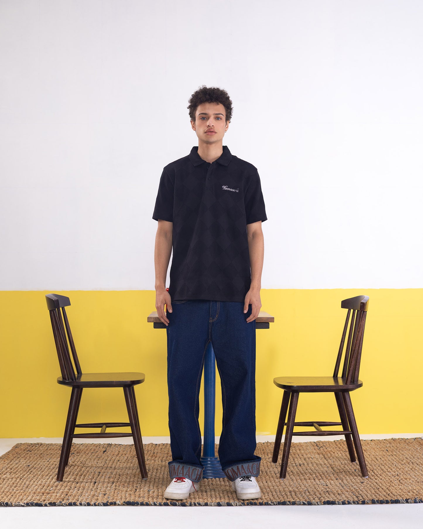 Textured Polo Black T-shirt (Regular Fit)