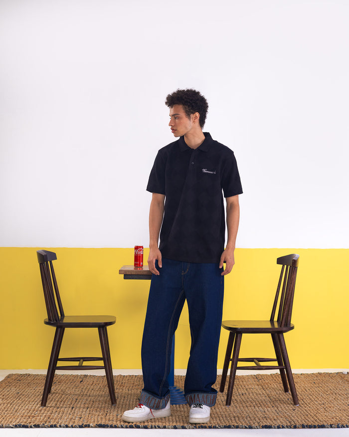 Textured Polo Black T-shirt (Regular Fit)