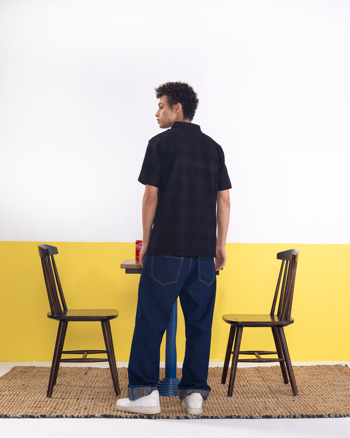 Textured Polo Black T-shirt (Regular Fit)