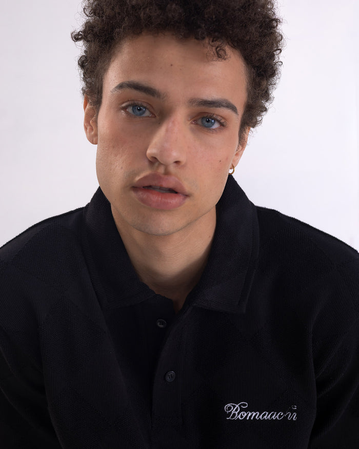 Textured Polo Black T-shirt (Regular Fit)