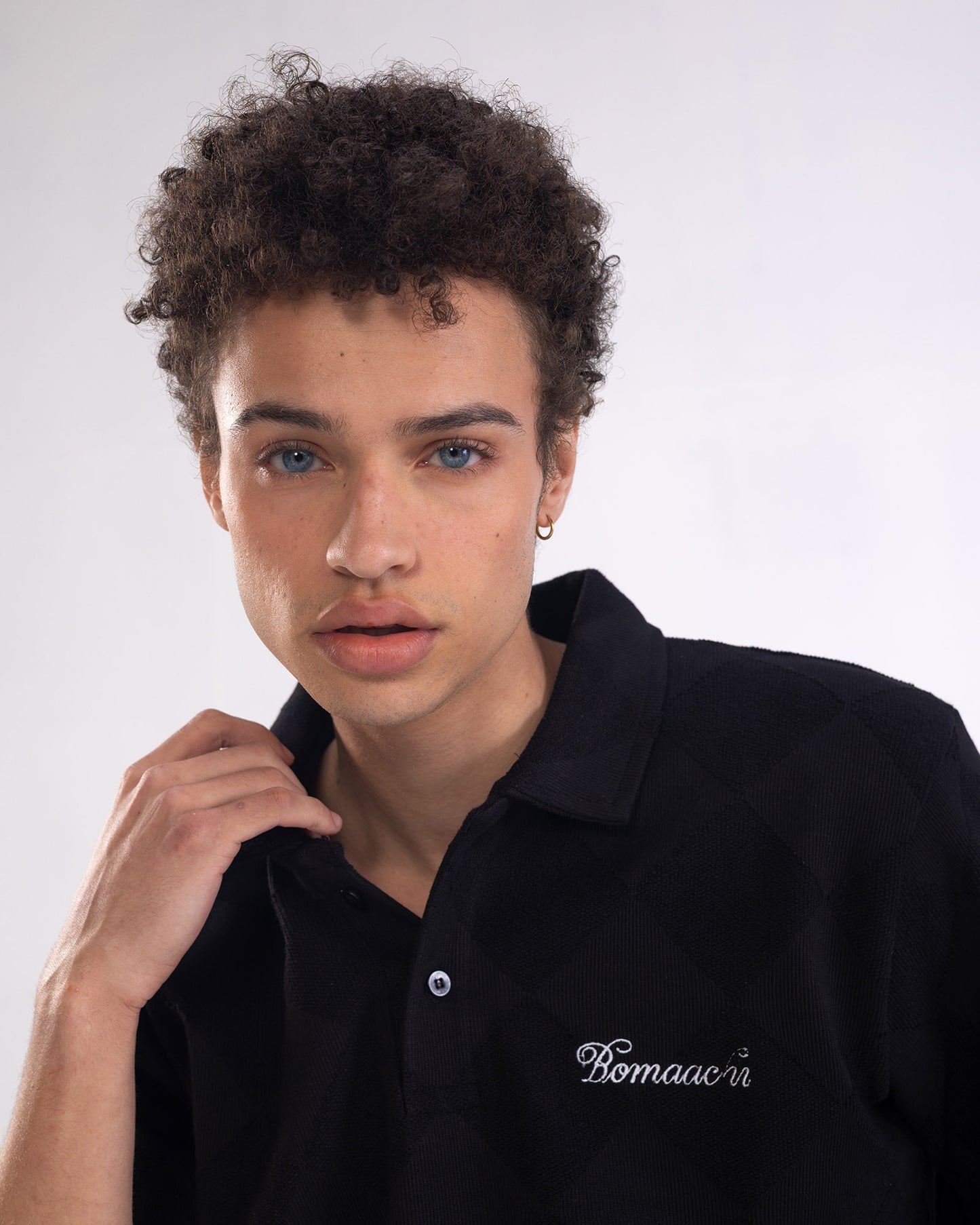 Textured Polo Black T-shirt (Regular Fit)