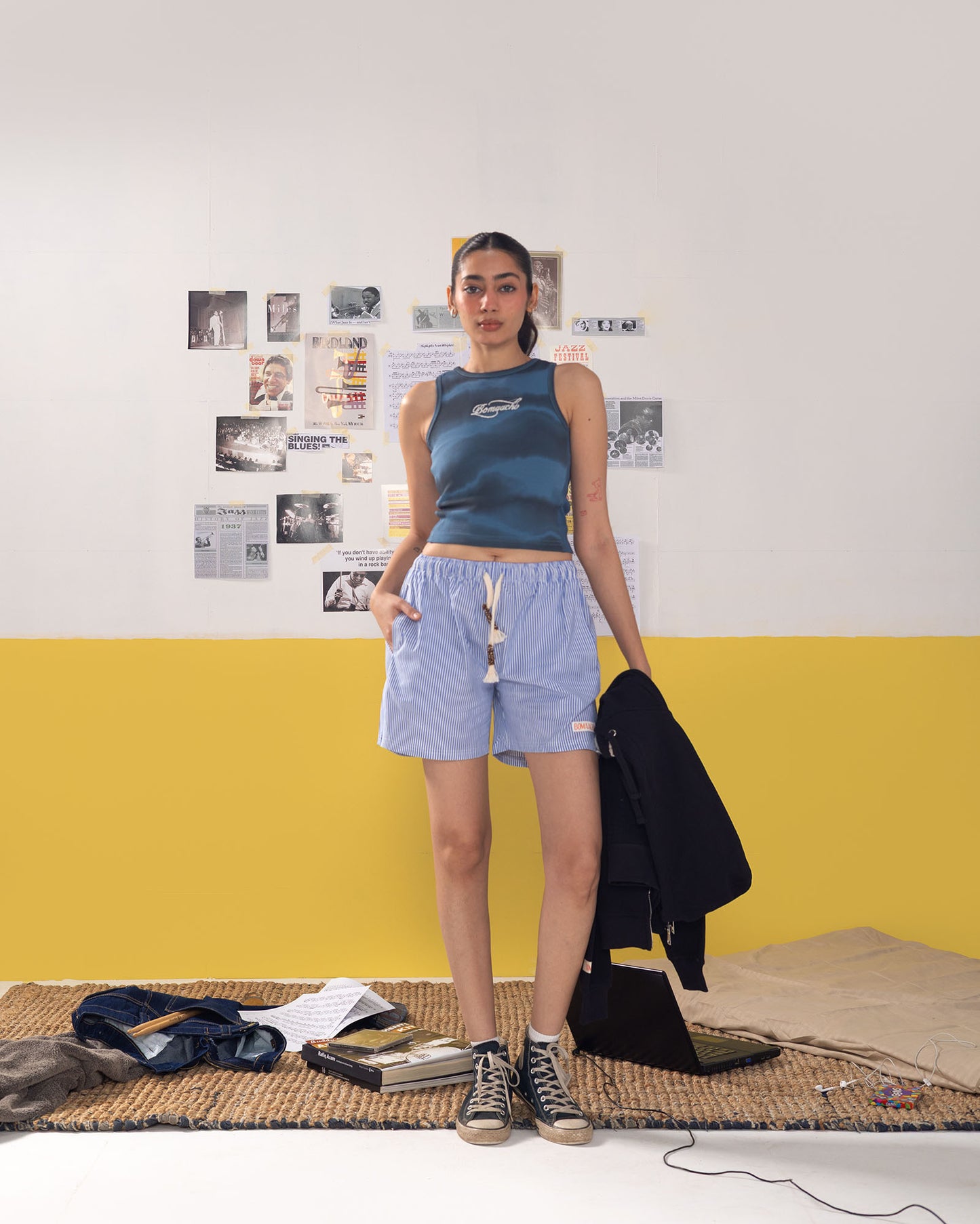 Rope Embroidered Blue Tank Top