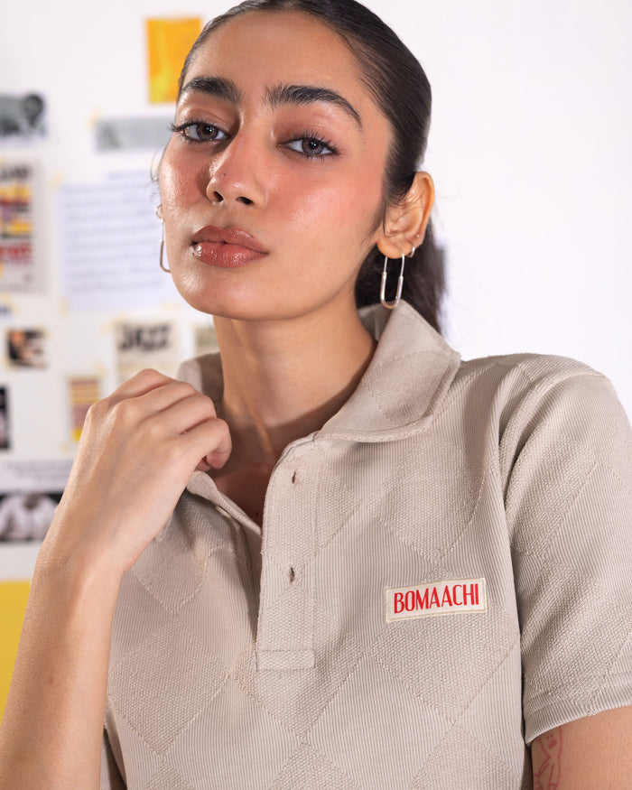 Textured Polo Oat T-shirt (Regular Fit)