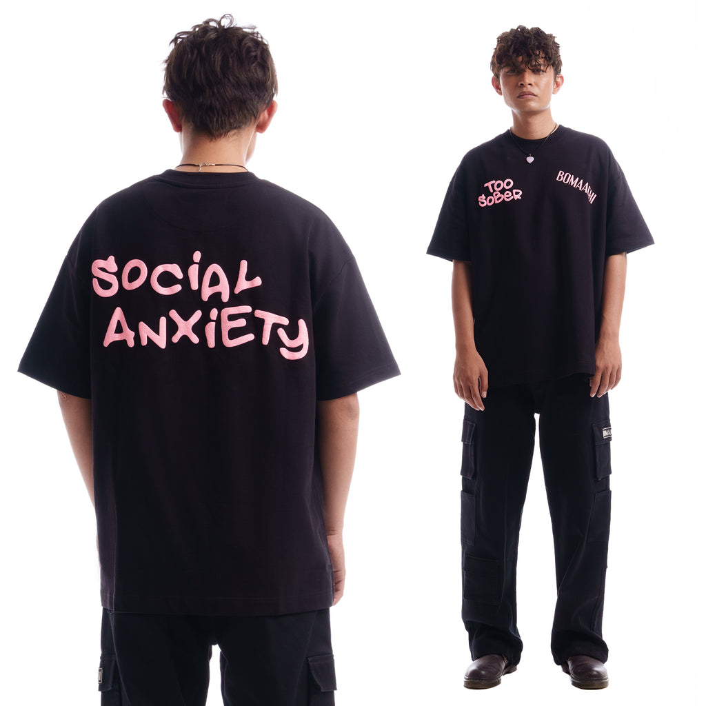 TOO SOBER & SOCIAL ANXIETY BLACK T-SHIRT