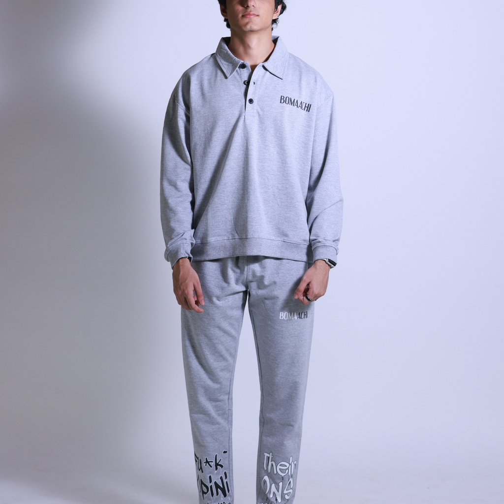 Oversized Printed Polo Grey